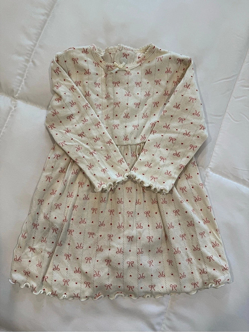 Magnetic Me Bow Pointelle Magnetic Bodysuit Dress Cream & Pink 9-12M